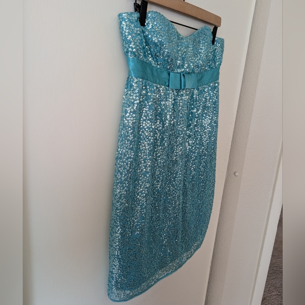 Vtg 90s Y2K Betsey Johnson Womens 6 Strapless Sequin Turquoise Mini Dress Party - Picture 4 of 7